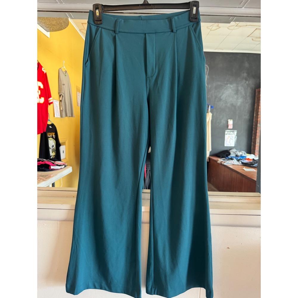 Halara High Waisted Wide Leg Pleated Trousers Teal Green Size M NWT